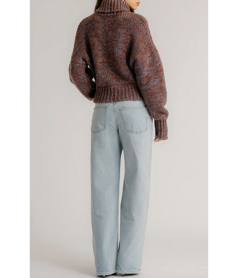 Darcey Cropped Slouchy Cashmere Turtleneck - Mahogany