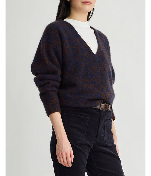 Softest Silk Cashmere V-Neck Sweater - Leo Floral Midnight