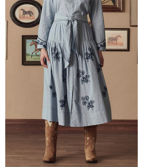 The Chambray Embroidered Highland Skirt