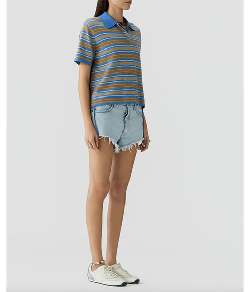 Short Sleeve Striped Rugby - Delft Blue Combo