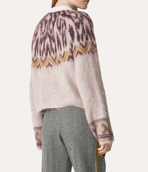 Jacquard Cardigan In Baby Alpaca Wool - Blush
