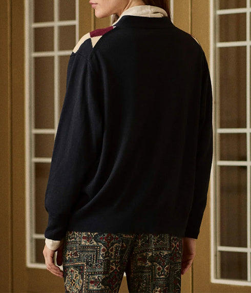 Argyle Menswear Cardigan - Navy