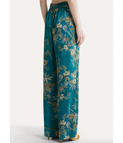 "Le Bamboo Secret" Satin Flared Trousers - Jade
