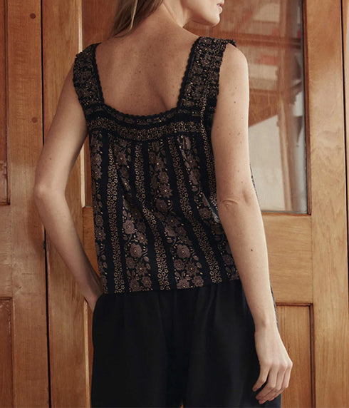 The Victorian Pleat Tank - Black and Cream Token Floral