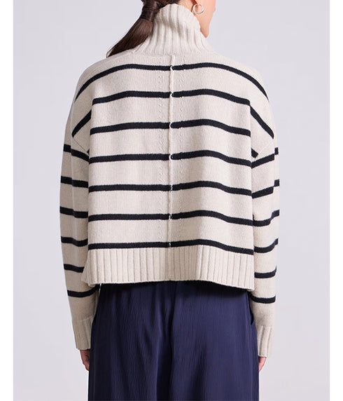 Ari Cropped Turtleneck - Black & White Stripe