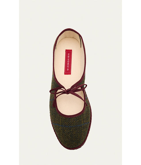 Wool-Blend Tweed Brigette Flats - Green / Bordeaux
