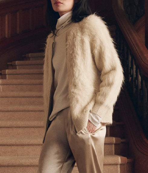 The Fuzzy Bomber Sweater - Cream