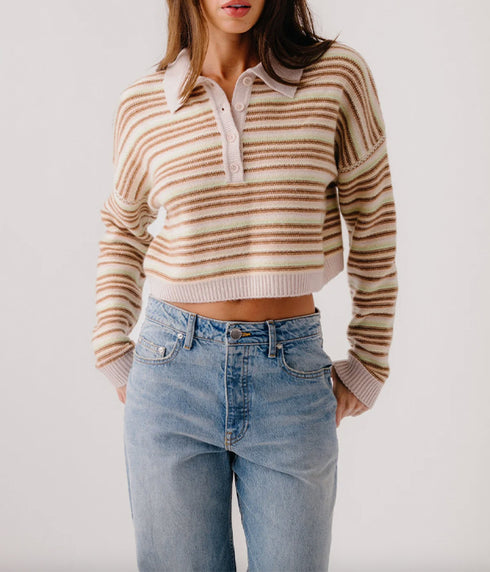 Maddie Cropped Striped Polo - Buttercup