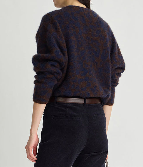Softest Silk Cashmere V-Neck Sweater - Leo Floral Midnight