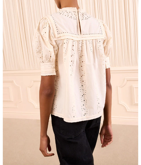 Una Short Sleeve Cotton Top - Pearled Ivory
