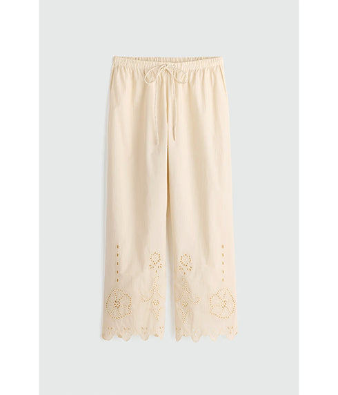 Embroidered Kari Pull On Pants - Ecru