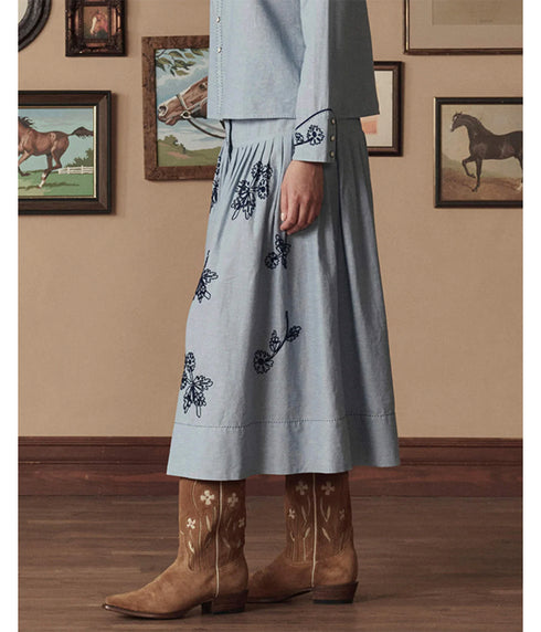 The Chambray Embroidered Highland Skirt