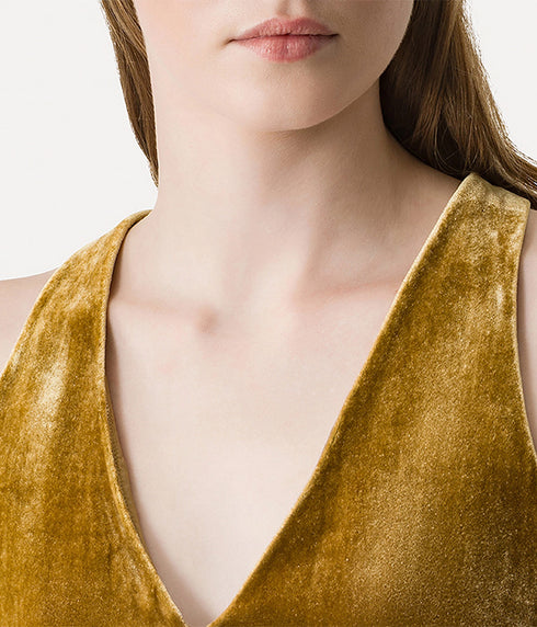 Velvet V-Neck Sleeveless Top - Antique Gold