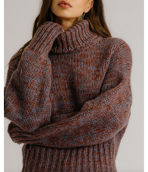 Darcey Cropped Slouchy Cashmere Turtleneck - Mahogany