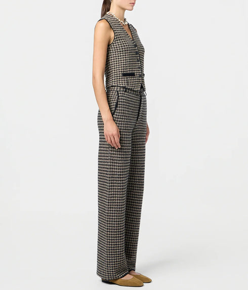 Houndstooth Tailored Trousers - Black/Dune