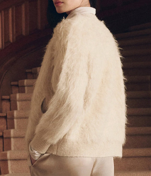 The Fuzzy Bomber Sweater - Cream