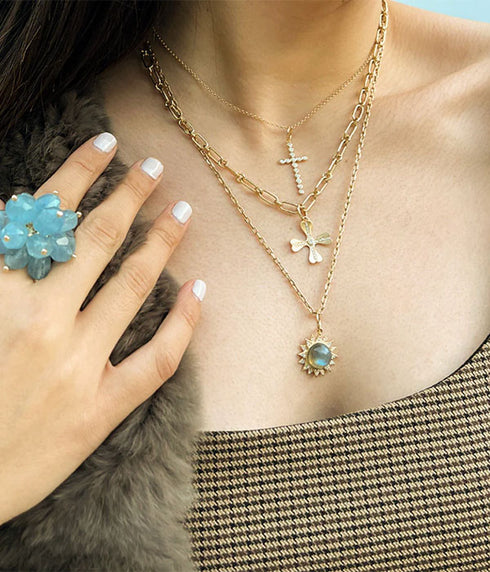 Labradorite Sunburst Pendant - 14K