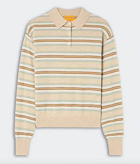 Collegiate Striped Polo - Sandstone Combo
