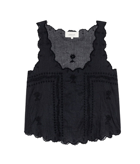 The Scalloped Eyelet Tank - Black