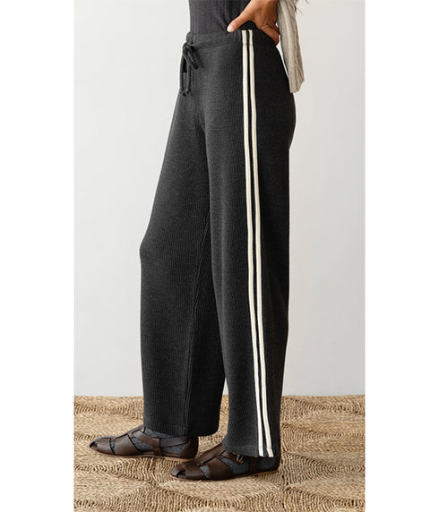 The Thermal Cropped Striped Pants - Charcoal
