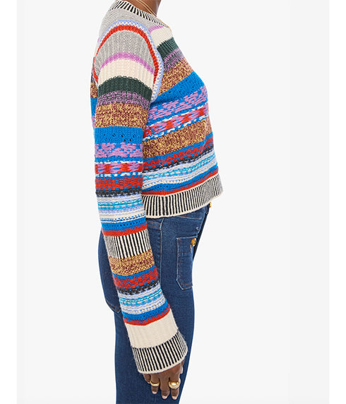 The Extra Crop Jumper - Red Ivory Blue Multi Stripe