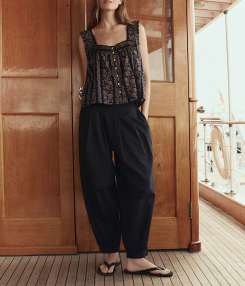The Victorian Pleat Tank - Black and Cream Token Floral