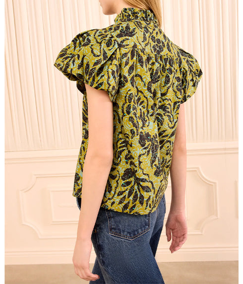 Estela Short Sleeve Cotton Top - Chartreuse