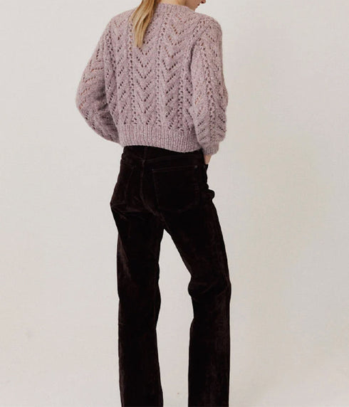 Chunky Alpaca Lace Short Pullover - Grey Rose