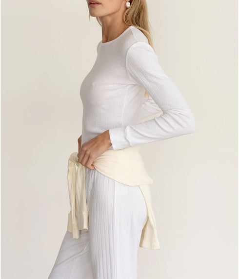 The Pointelle Long Sleeve Tee - Powder