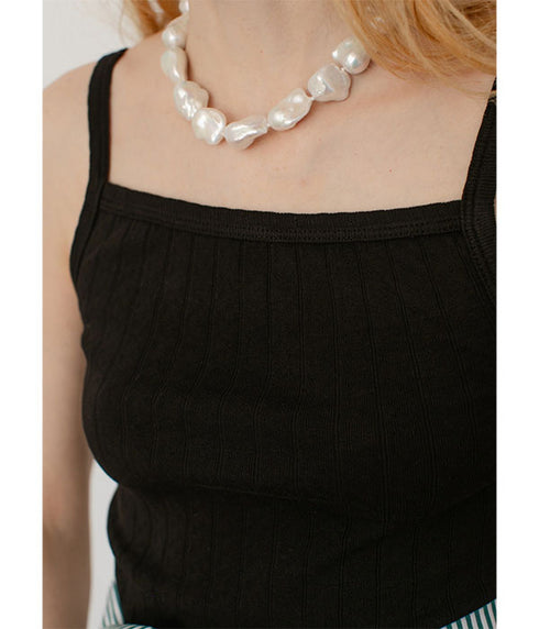 The Pointelle Square Neck Tee - Jet