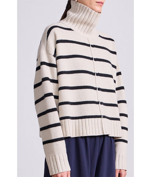 Ari Cropped Turtleneck - Black & White Stripe