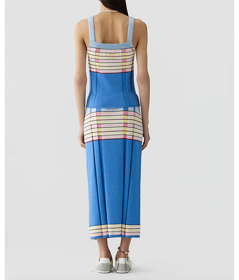 Plaited Rib Tank - Delft Blue Combo