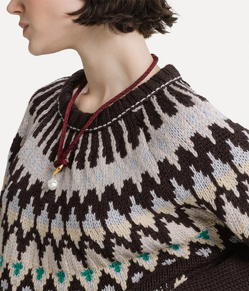 Fair Isle Cable-Knit Virgin Wool Jumper - Fondant
