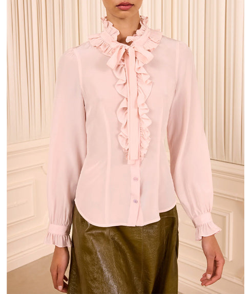 Catroux Long Sleeve Silk Blouse - Powder