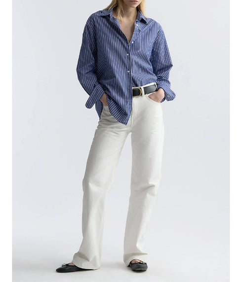 Yorke Striped Cotton Shirt - Dark Navy/White