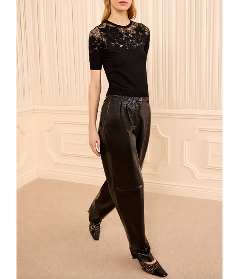 Ella Short Sleeve Lace Top - Noir