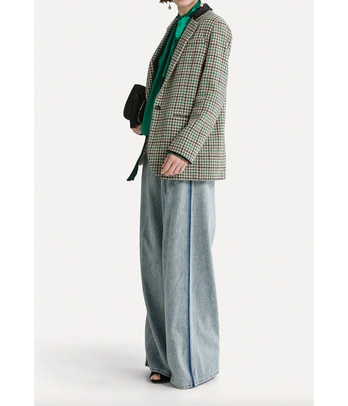 Denim Trousers with Darts and Satin Waist - Grey