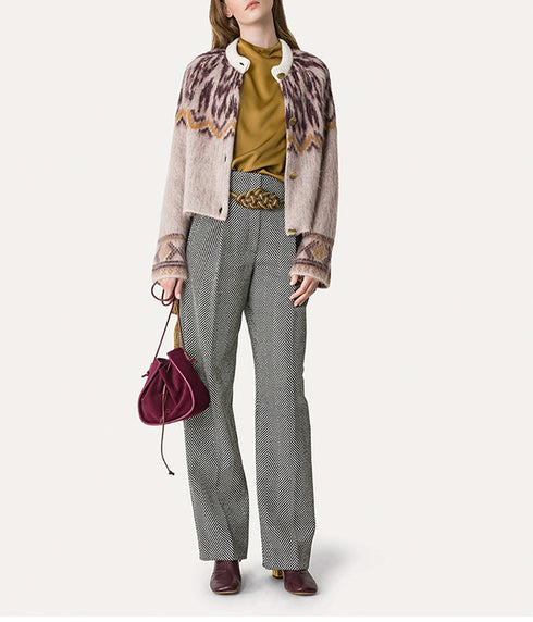 Jacquard Cardigan In Baby Alpaca Wool - Blush