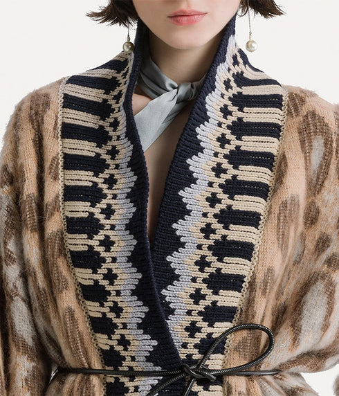 “The Brit Leopard” Alpaca-Blend Jacquard Cardigan - Gold