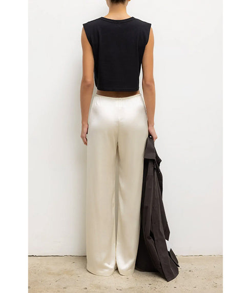 Barb Wide Leg Satin Pants - Creme