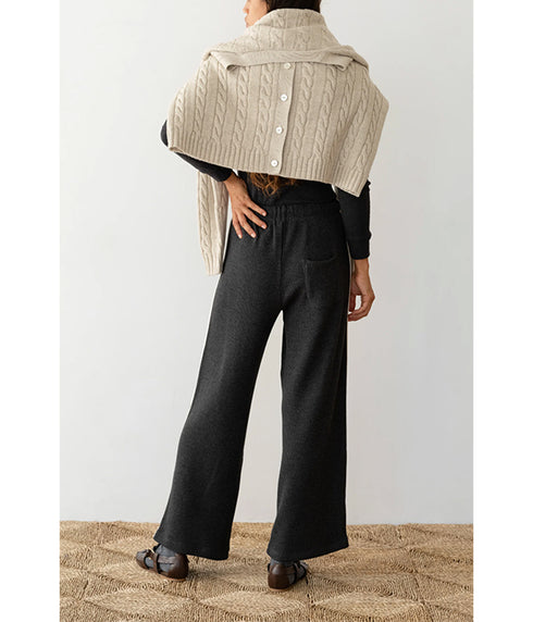 The Thermal Cropped Striped Pants - Charcoal