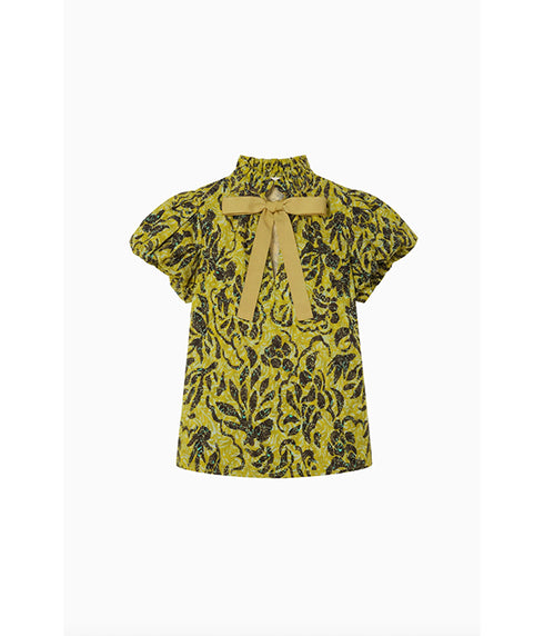 Estela Short Sleeve Cotton Top - Chartreuse