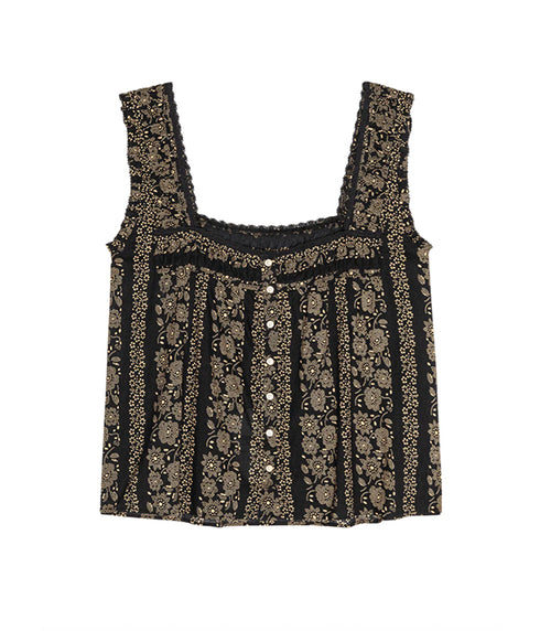 The Victorian Pleat Tank - Black and Cream Token Floral