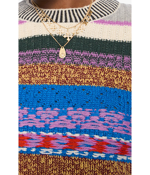 The Extra Crop Jumper - Red Ivory Blue Multi Stripe