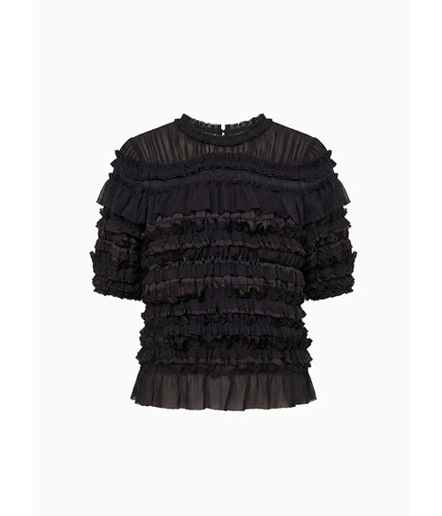 Mabel Short Sleeve Silk Top - Noir