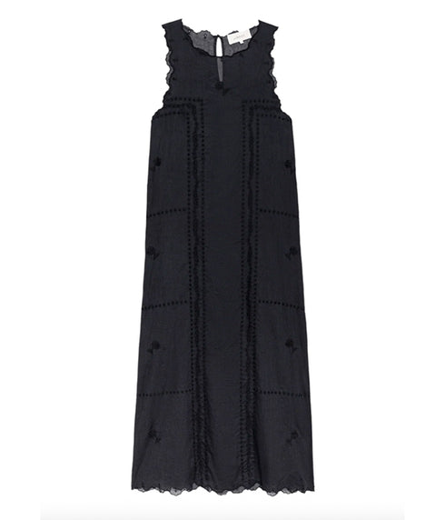 The Scalloped Eyelet Shift Dress - Black