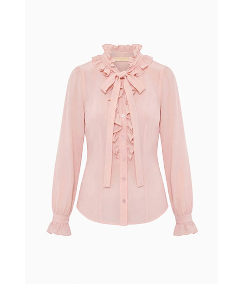 Catroux Long Sleeve Silk Blouse - Powder