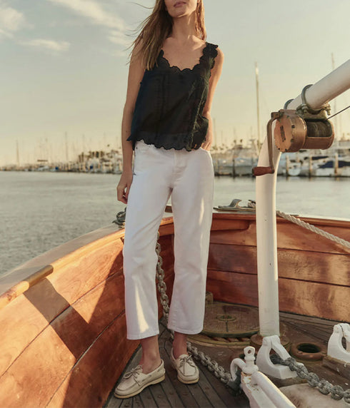 The Scalloped Eyelet Tank - Black