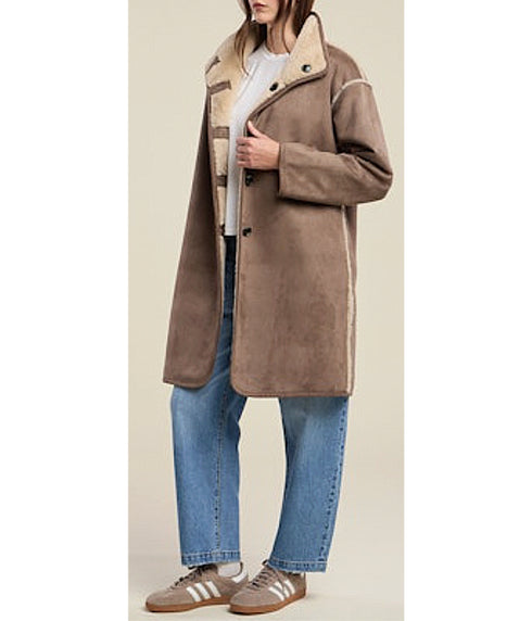 Yves Reversible Faux Sherling Coat - Faded Coco