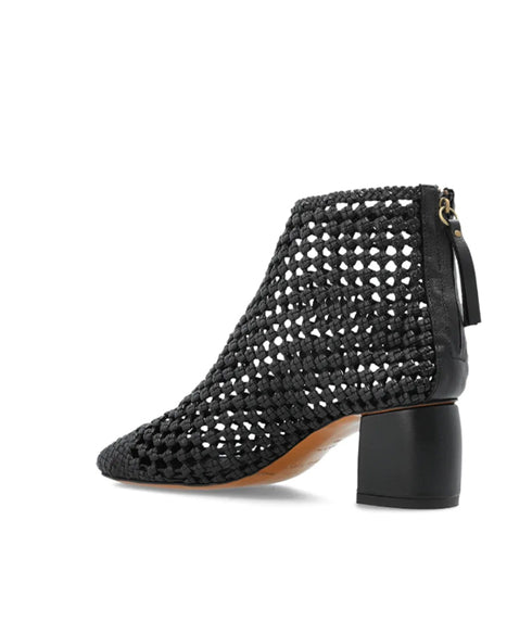 Woven Leather Ankle Boot - Black